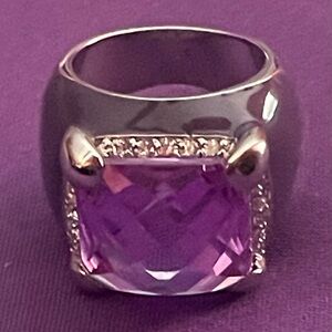 Gorgeous Charles Winston purple enamel & sterling silver ring Thailand size 7
